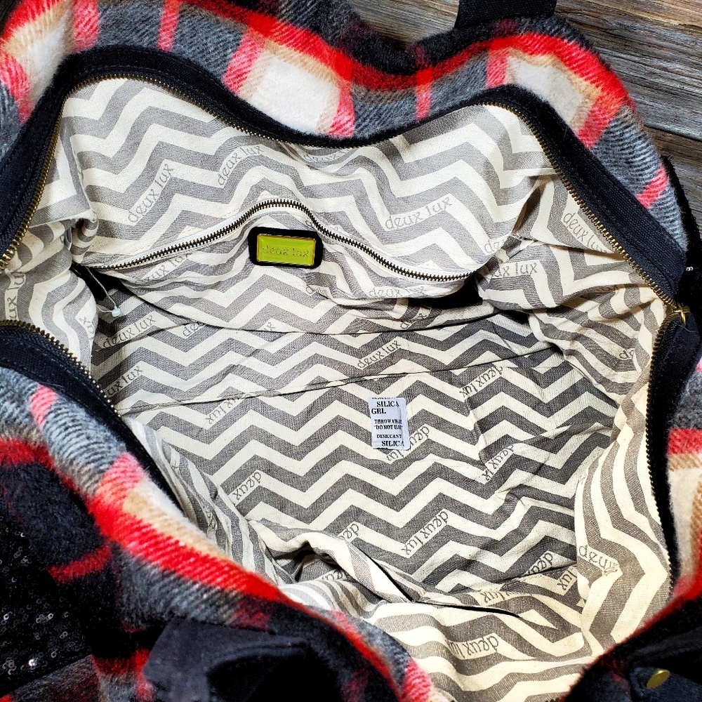 NWT- Anthropologie Deux Lux Plaid Duffel Bag Red - Picture 4 of 8